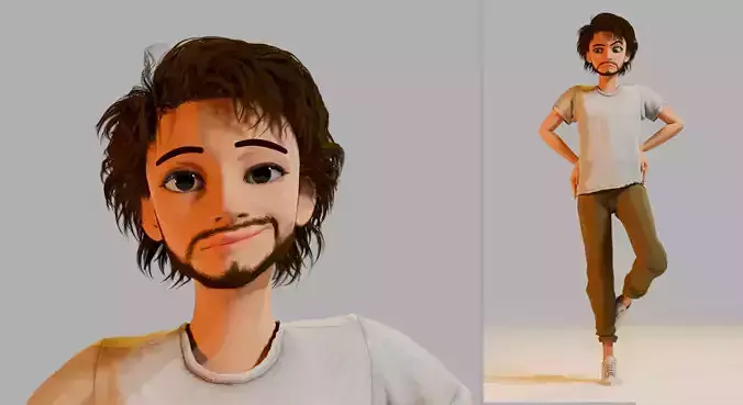 Stylized Teenage Boy Character Game Ready 3D Model  Rigged Low-poly 3D model