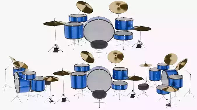 Realistic 3D Drum Set Low-poly 3D model