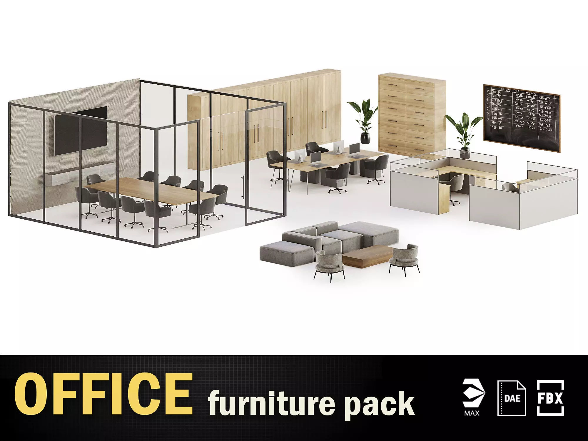 Modern Office Furniture Pack 3D model_0