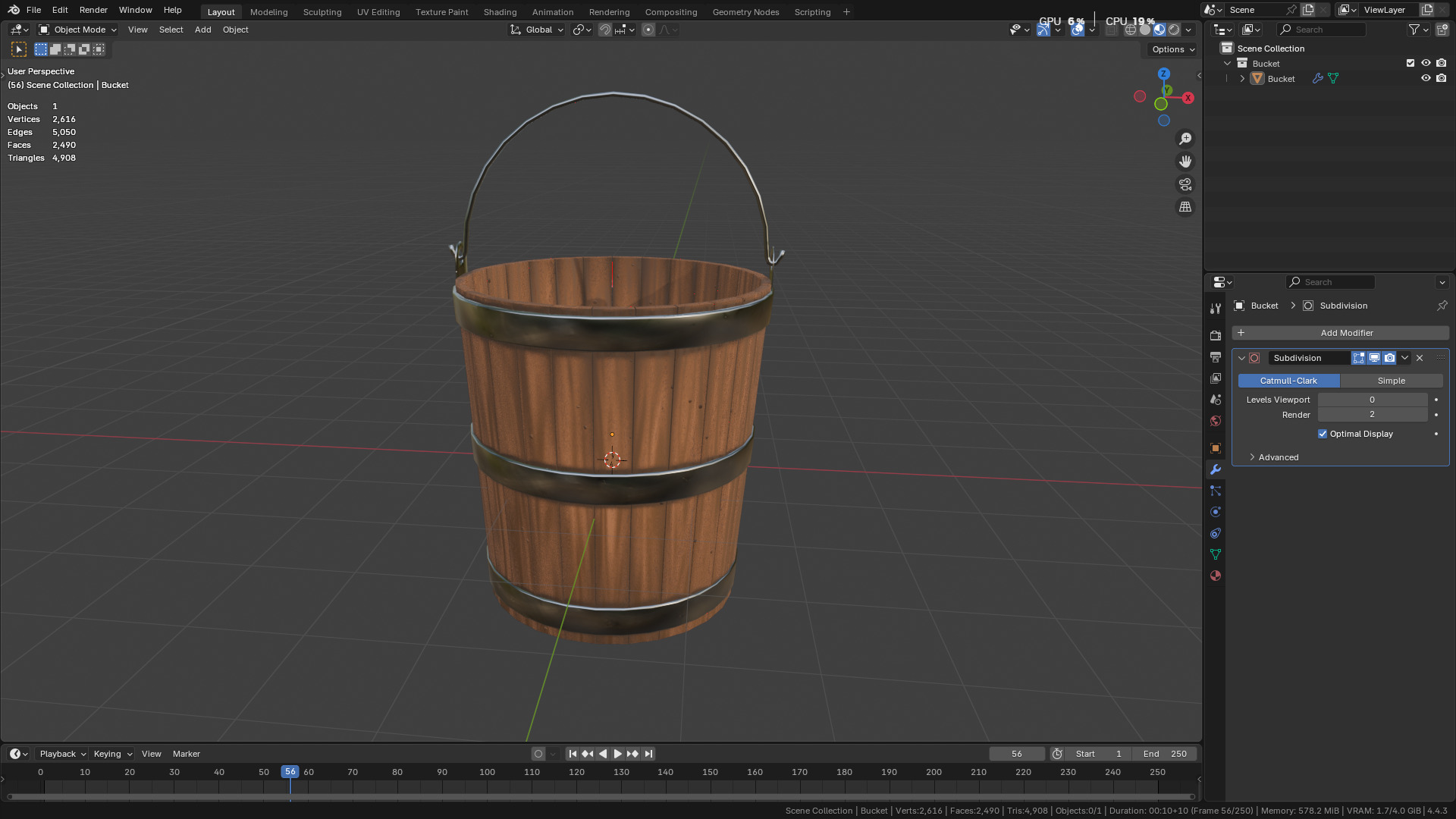 wooden bucket Low-poly Low-poly 3D model_43