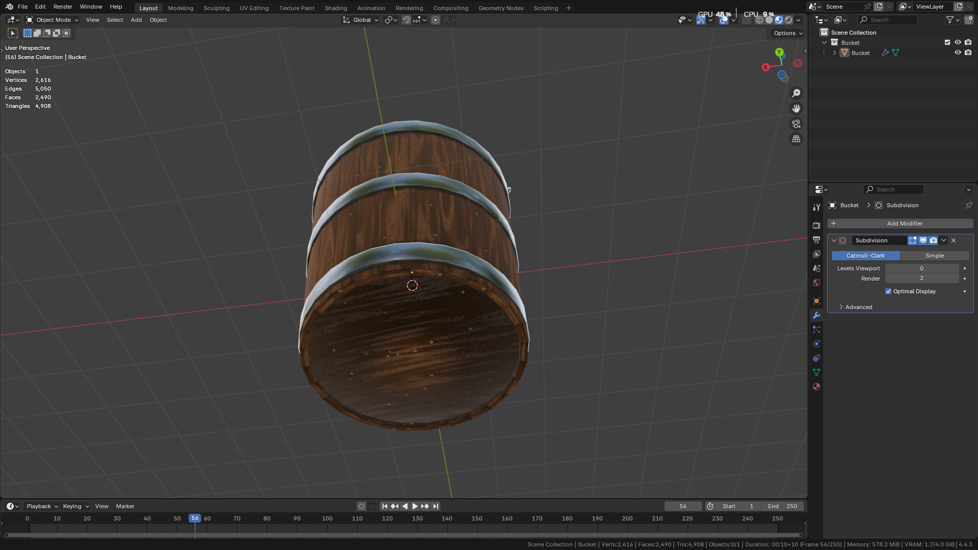 wooden bucket Low-poly Low-poly 3D model_45