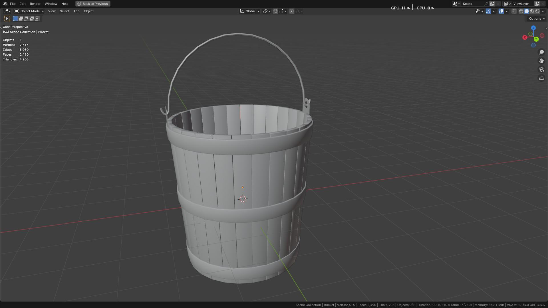 wooden bucket Low-poly Low-poly 3D model_4