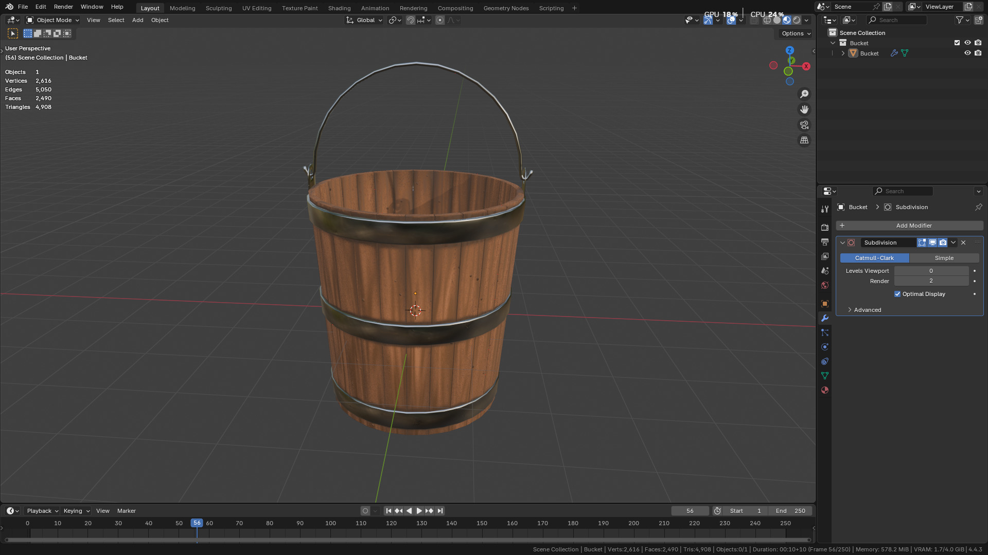 wooden bucket Low-poly Low-poly 3D model_40