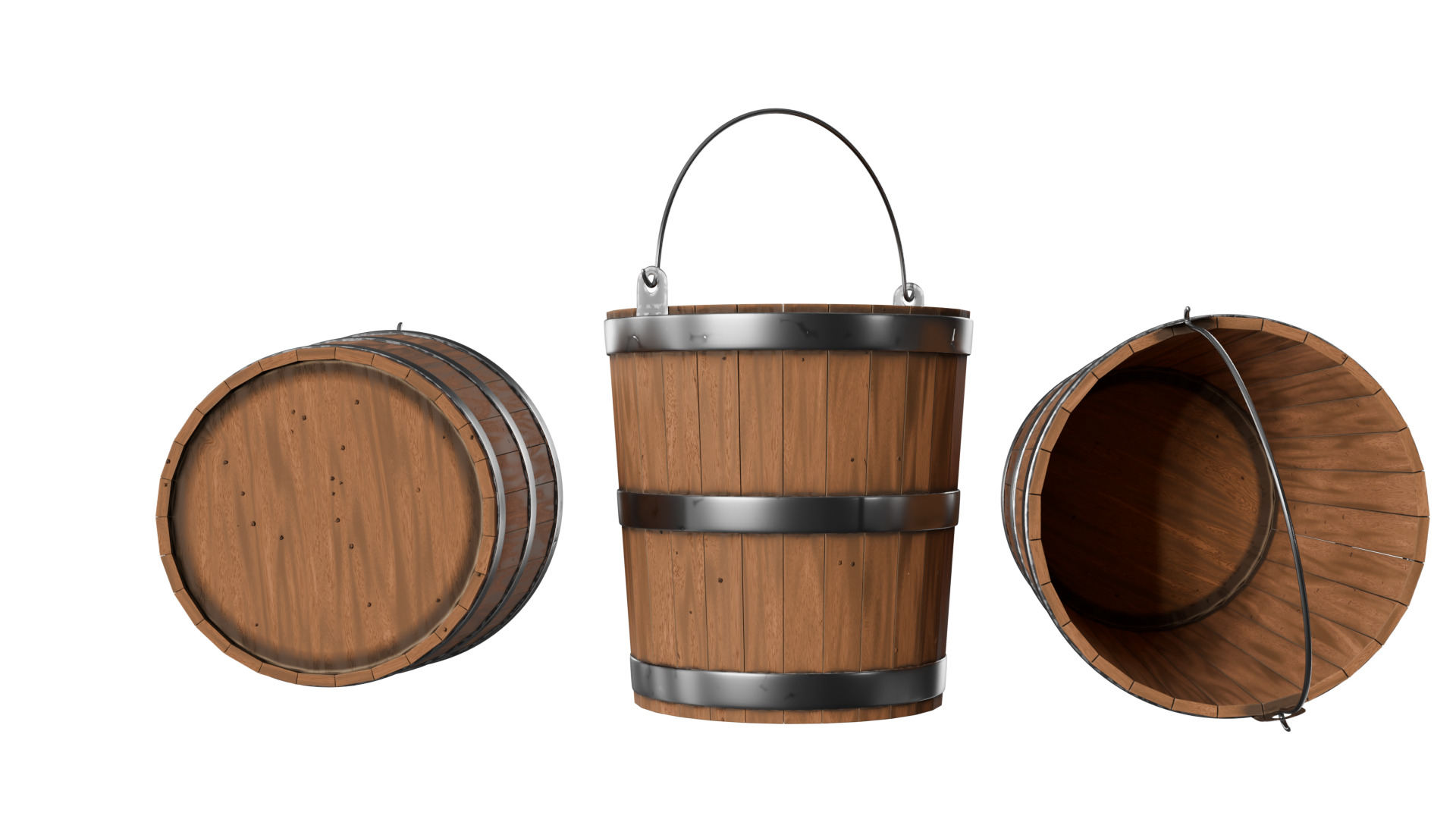 wooden bucket Low-poly Low-poly 3D model_1