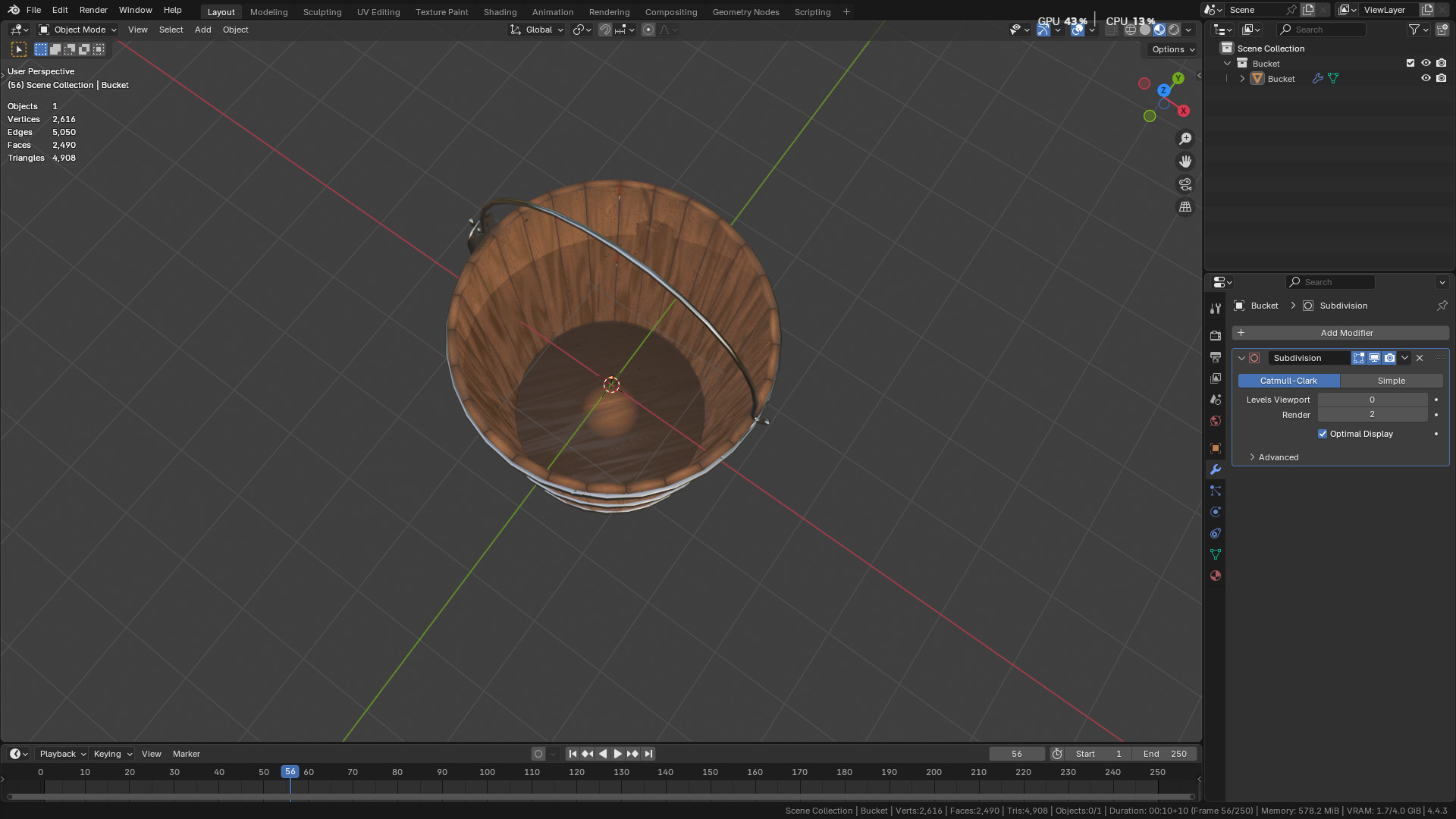wooden bucket Low-poly Low-poly 3D model_44