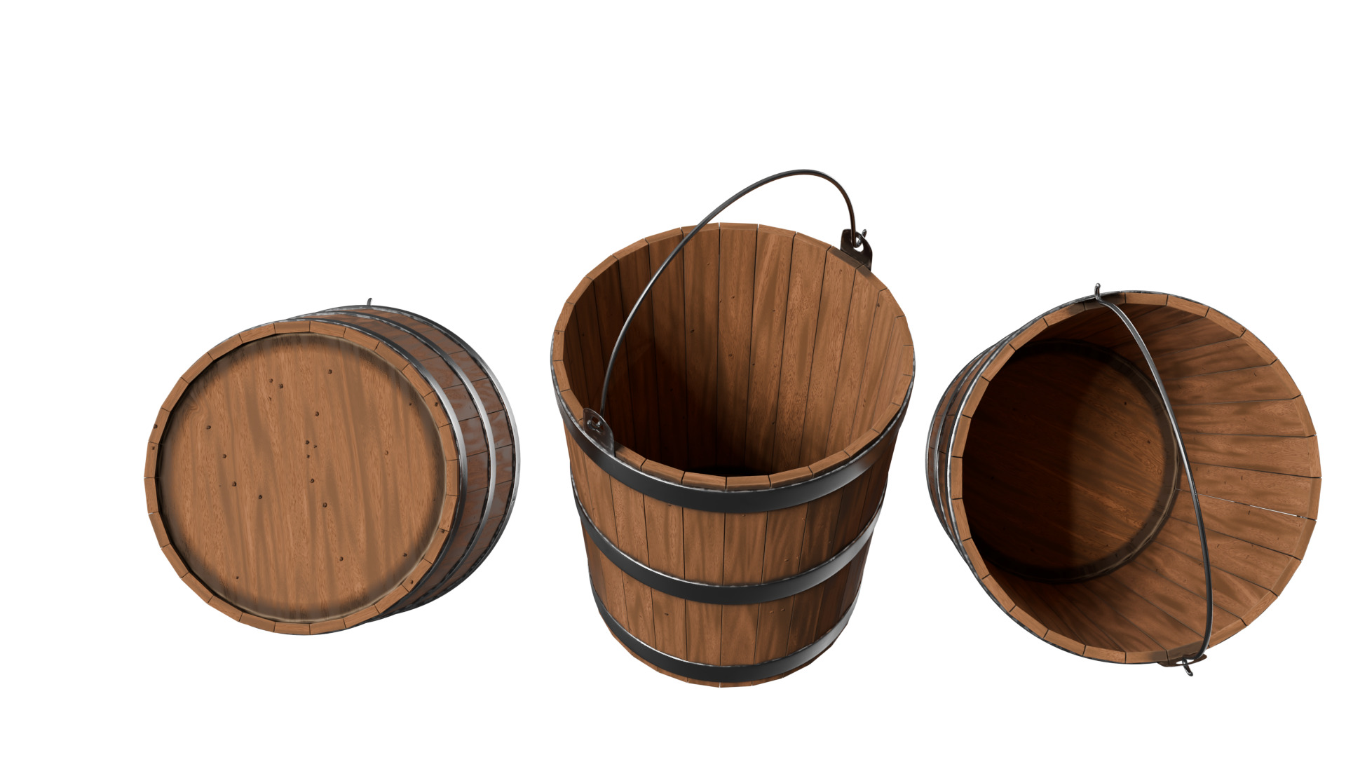 wooden bucket Low-poly Low-poly 3D model_2