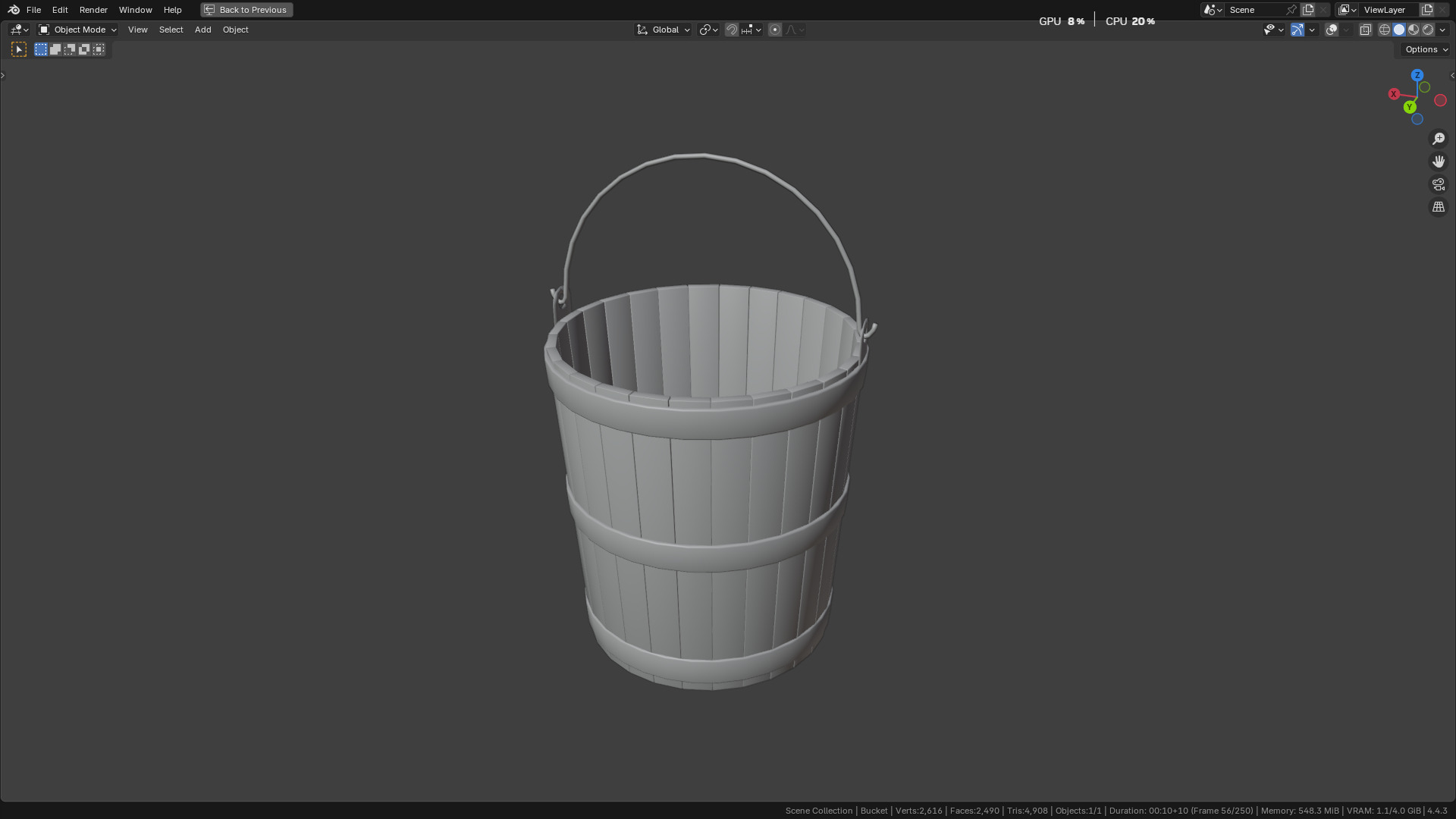 wooden bucket Low-poly Low-poly 3D model_8