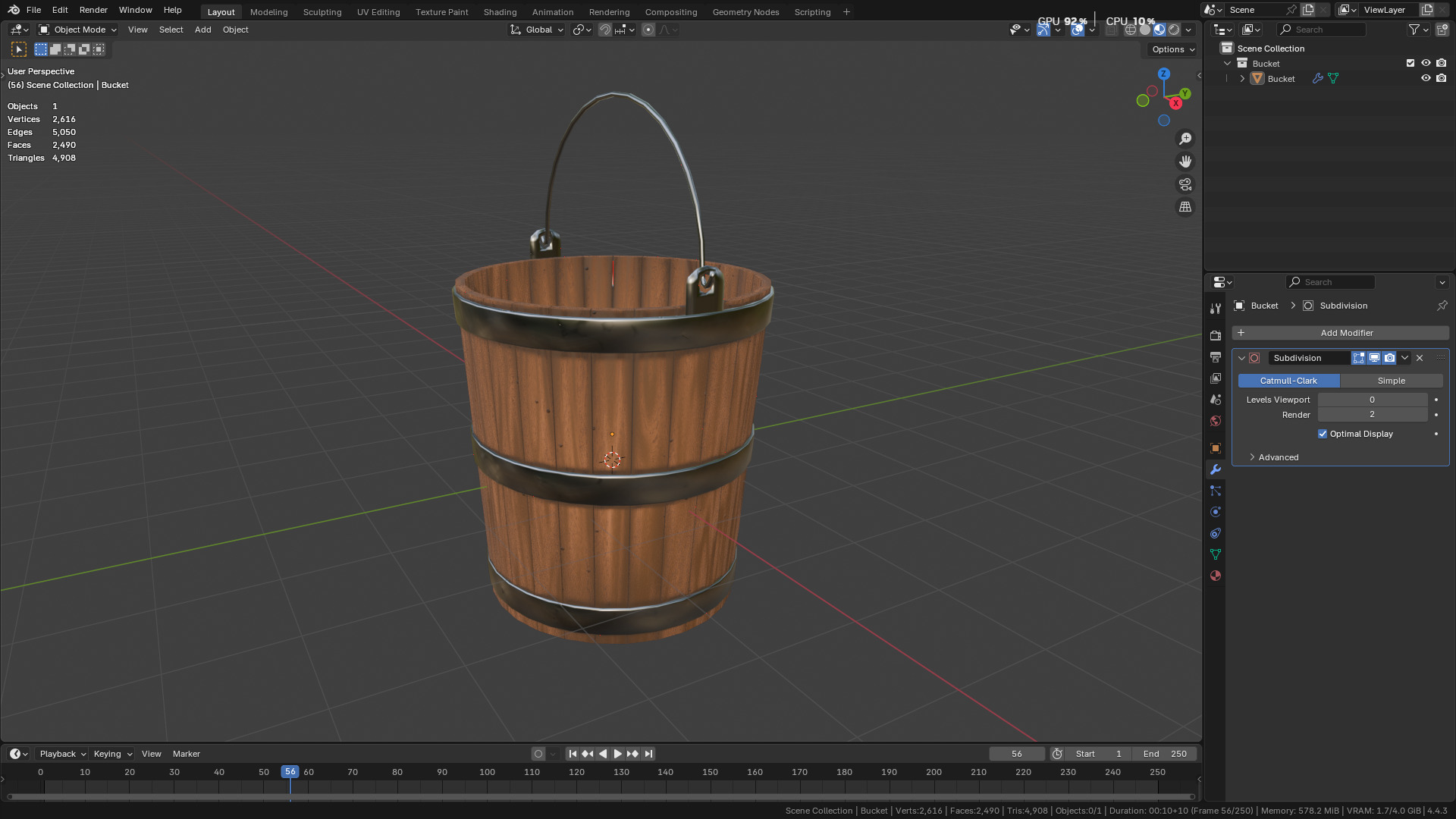 wooden bucket Low-poly Low-poly 3D model_38