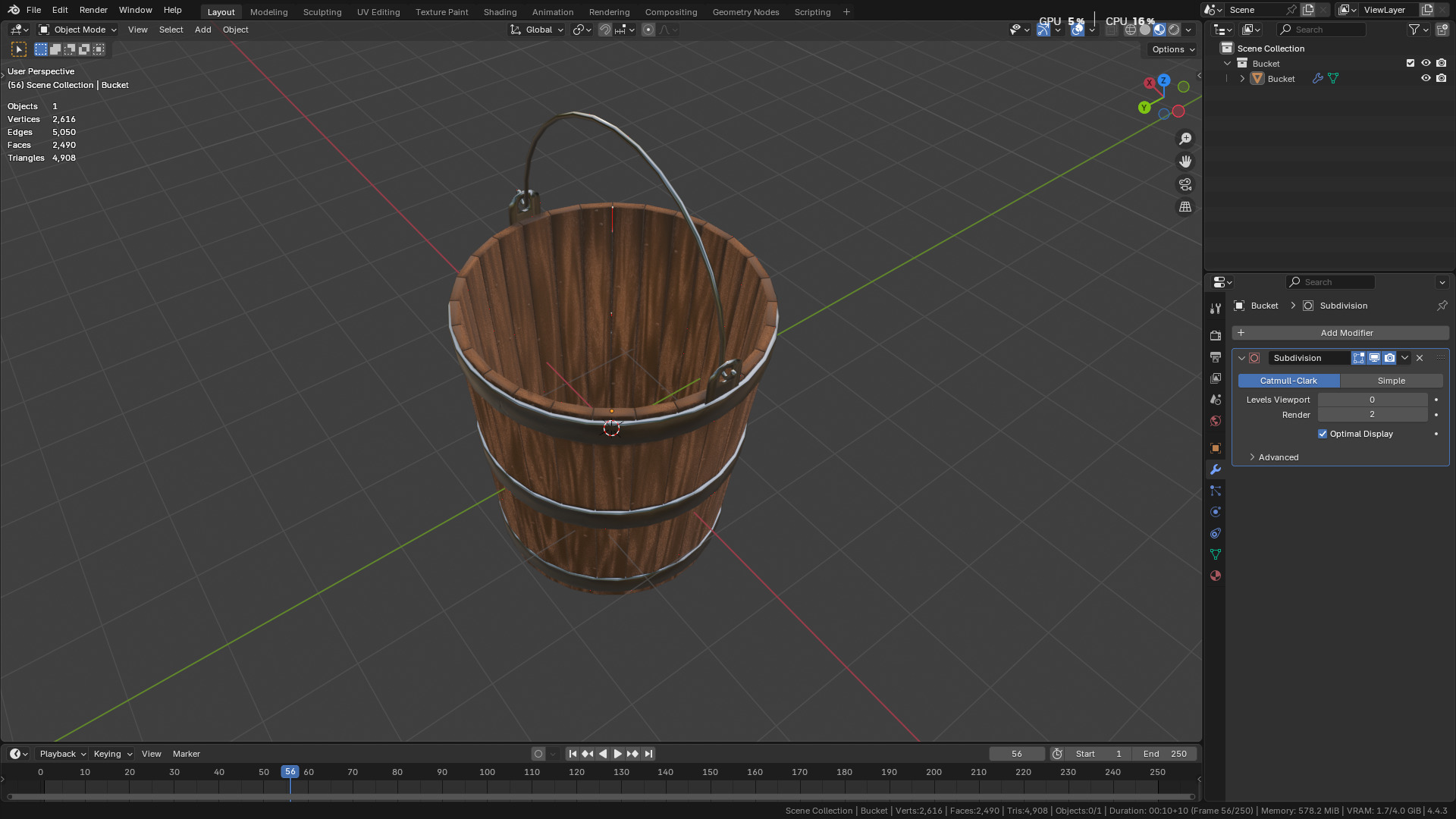 wooden bucket Low-poly Low-poly 3D model_42