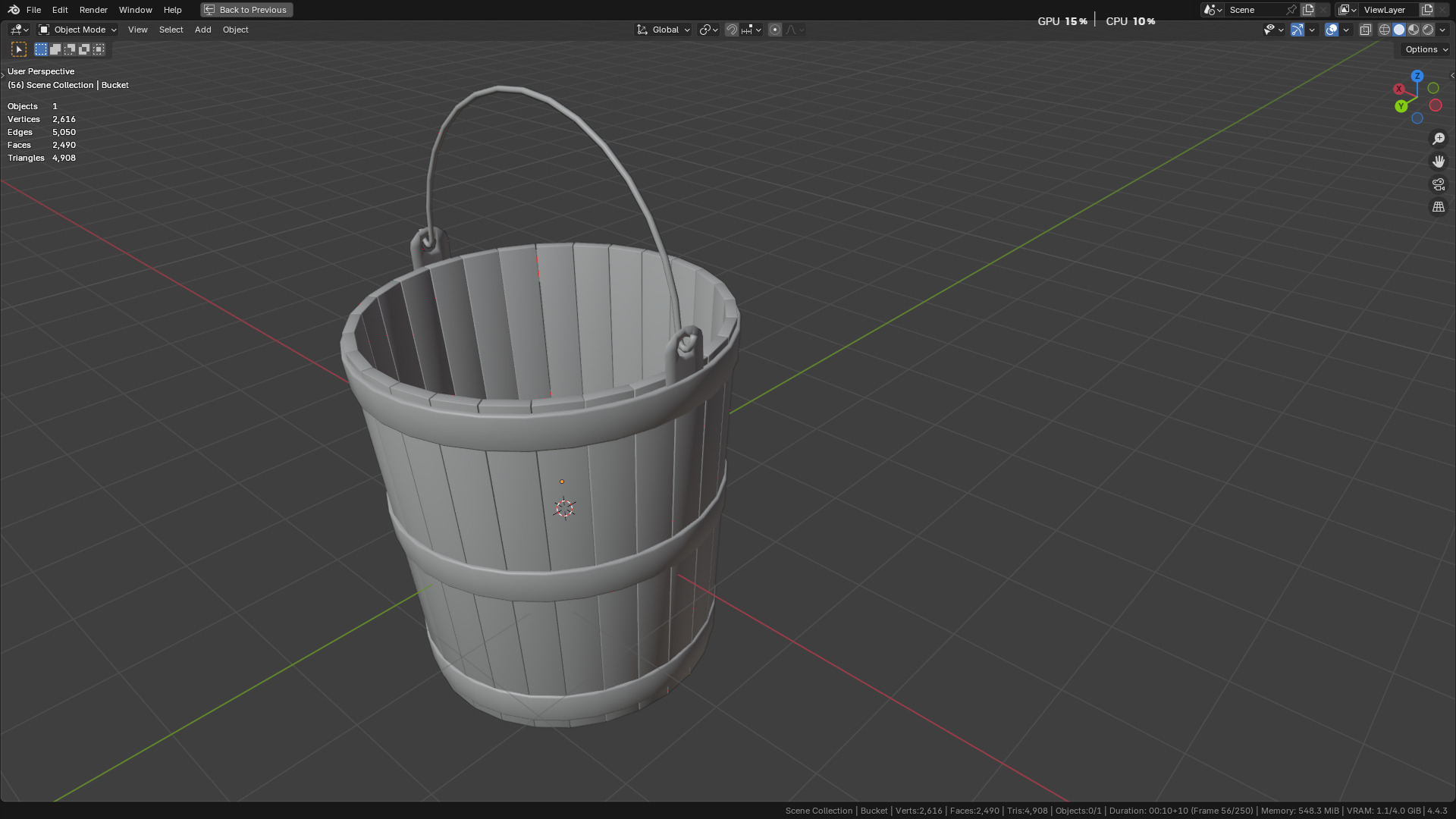 wooden bucket Low-poly Low-poly 3D model_5