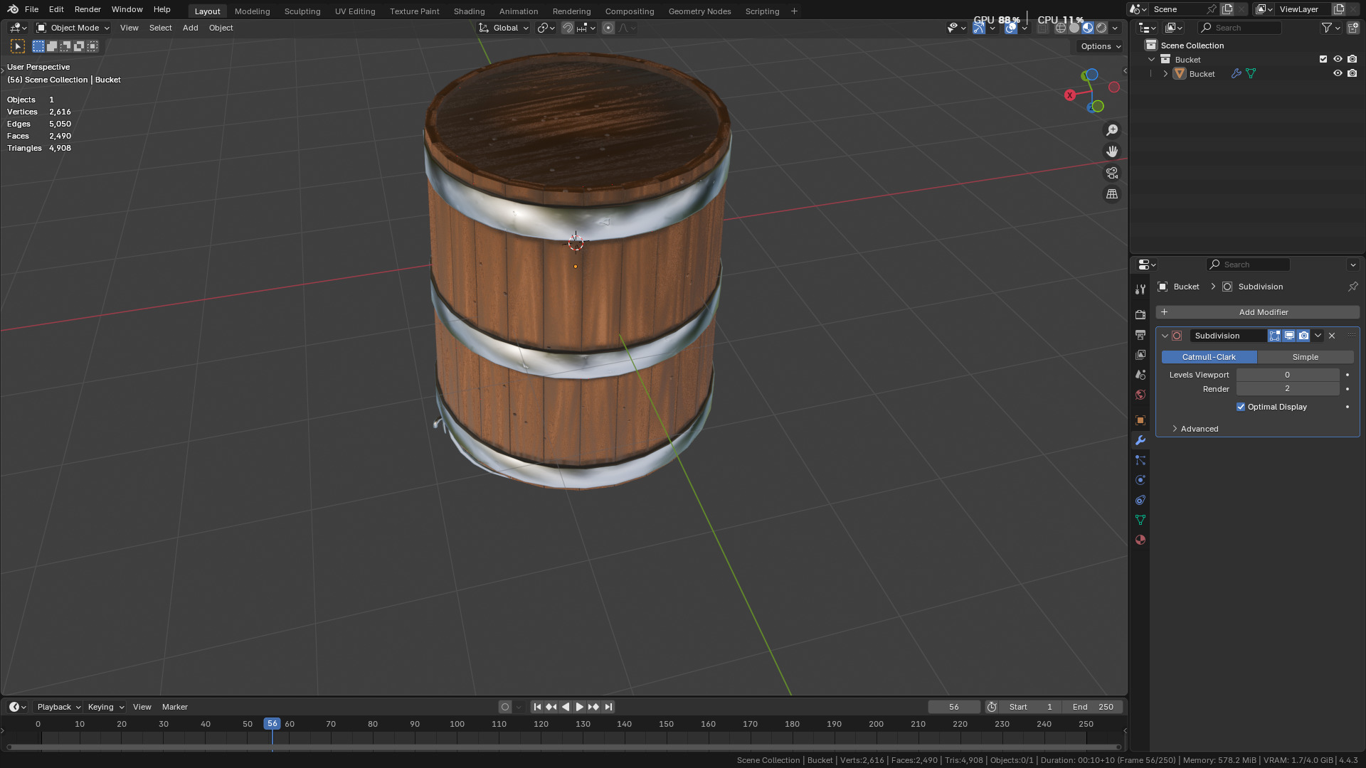 wooden bucket Low-poly Low-poly 3D model_46