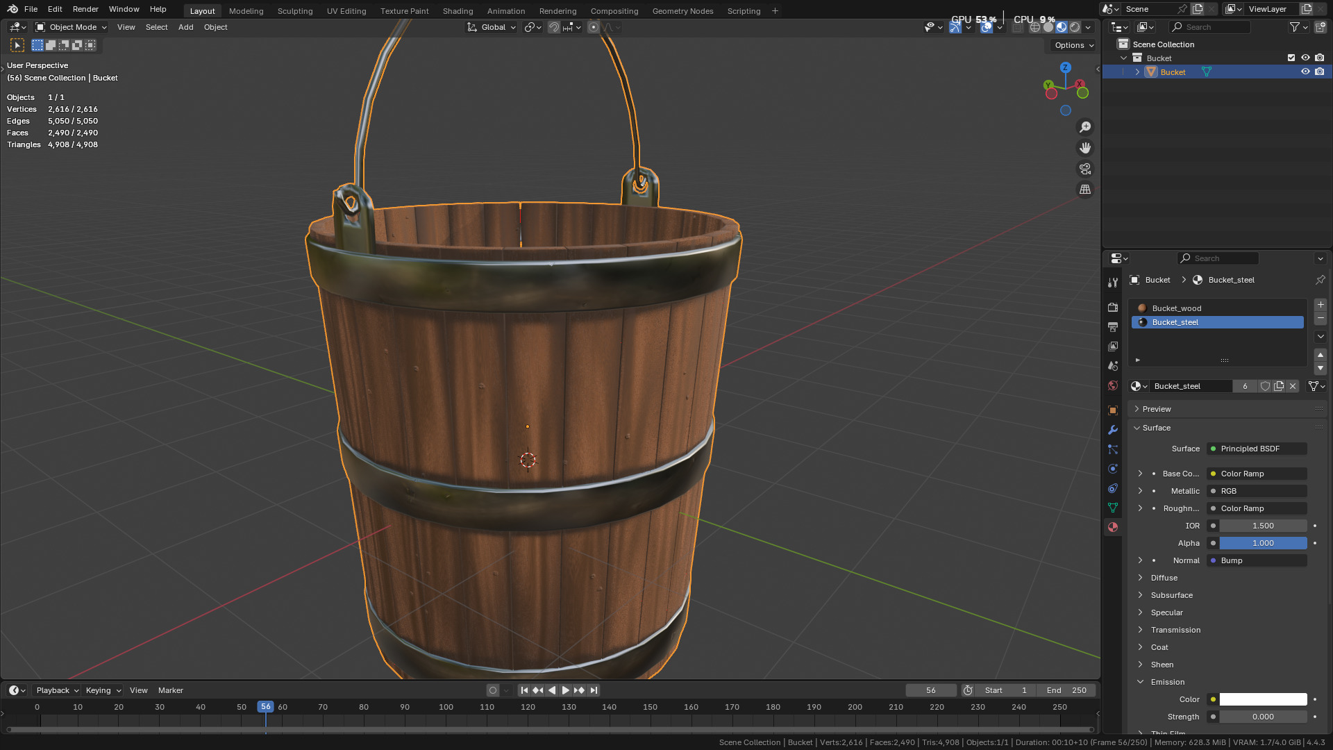 wooden bucket Low-poly Low-poly 3D model_50