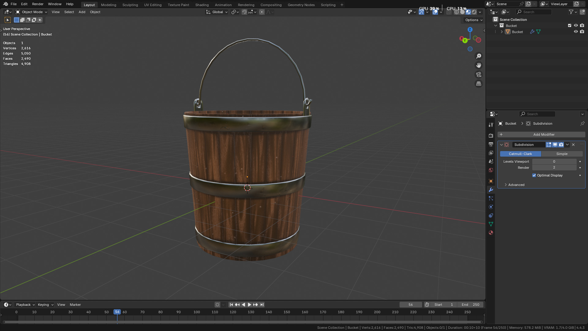 wooden bucket Low-poly Low-poly 3D model_39
