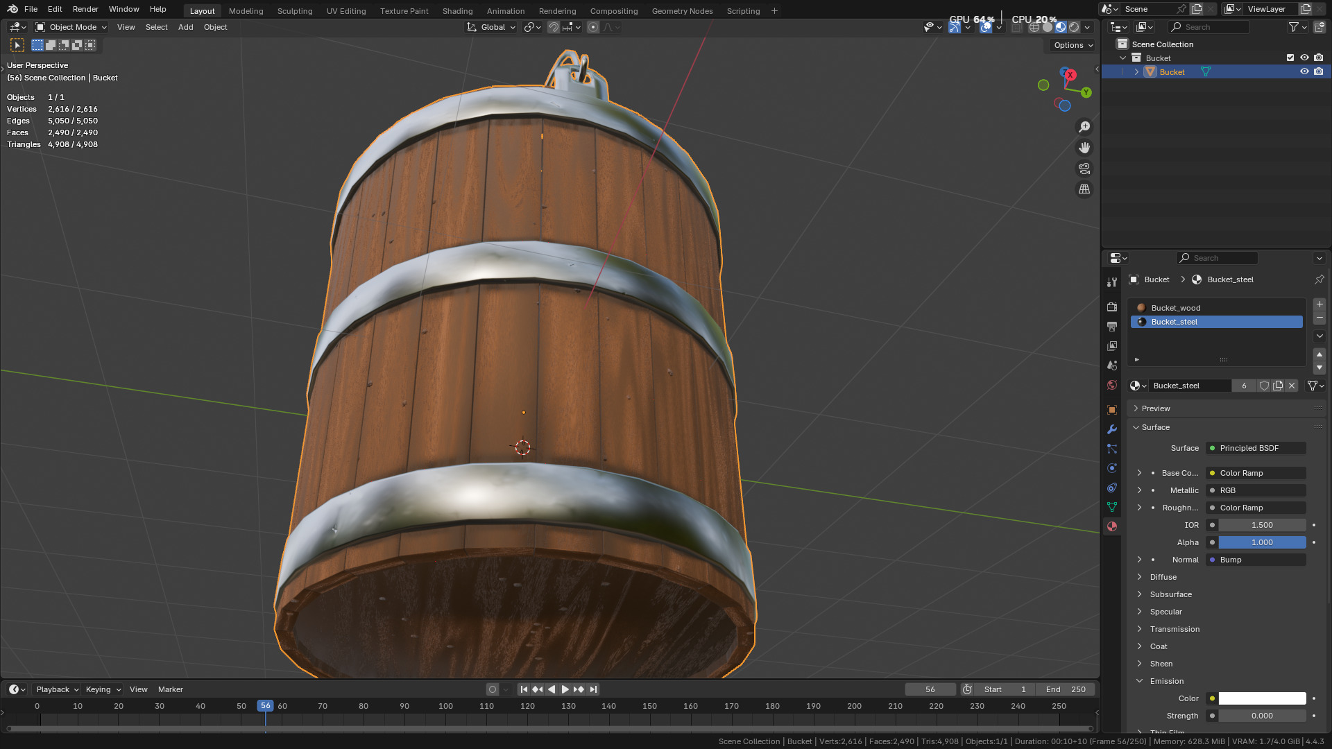 wooden bucket Low-poly Low-poly 3D model_51