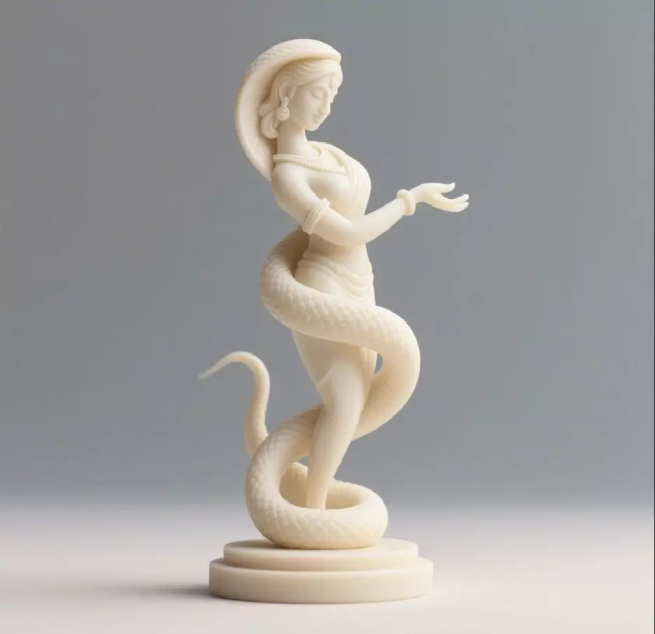 71 Ivory Serpent Dancer Indian Style Minimalist Statue witch 3D print model_0