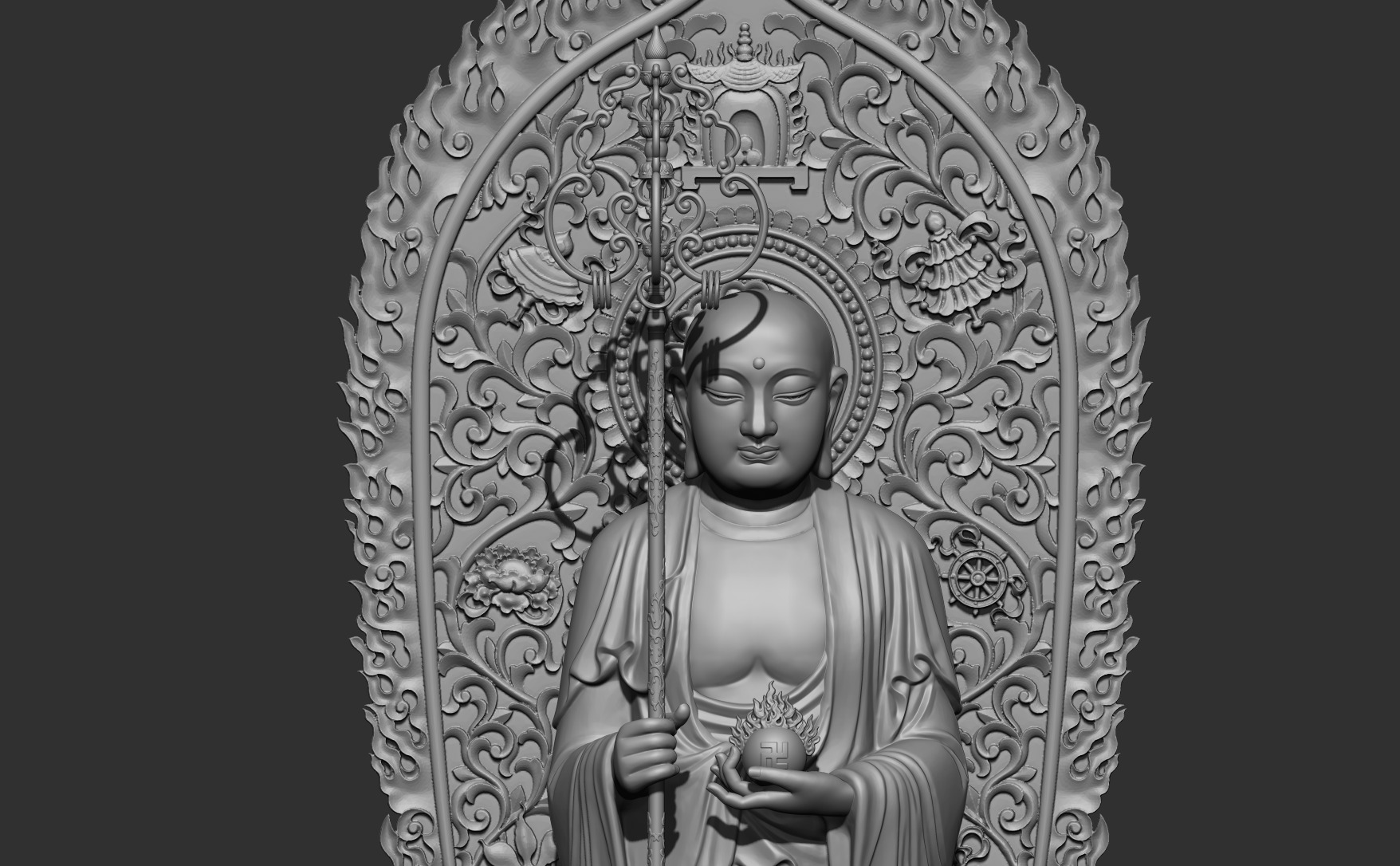 Ksitigarbha Bodhisattva Buddha Statue 3D model_12