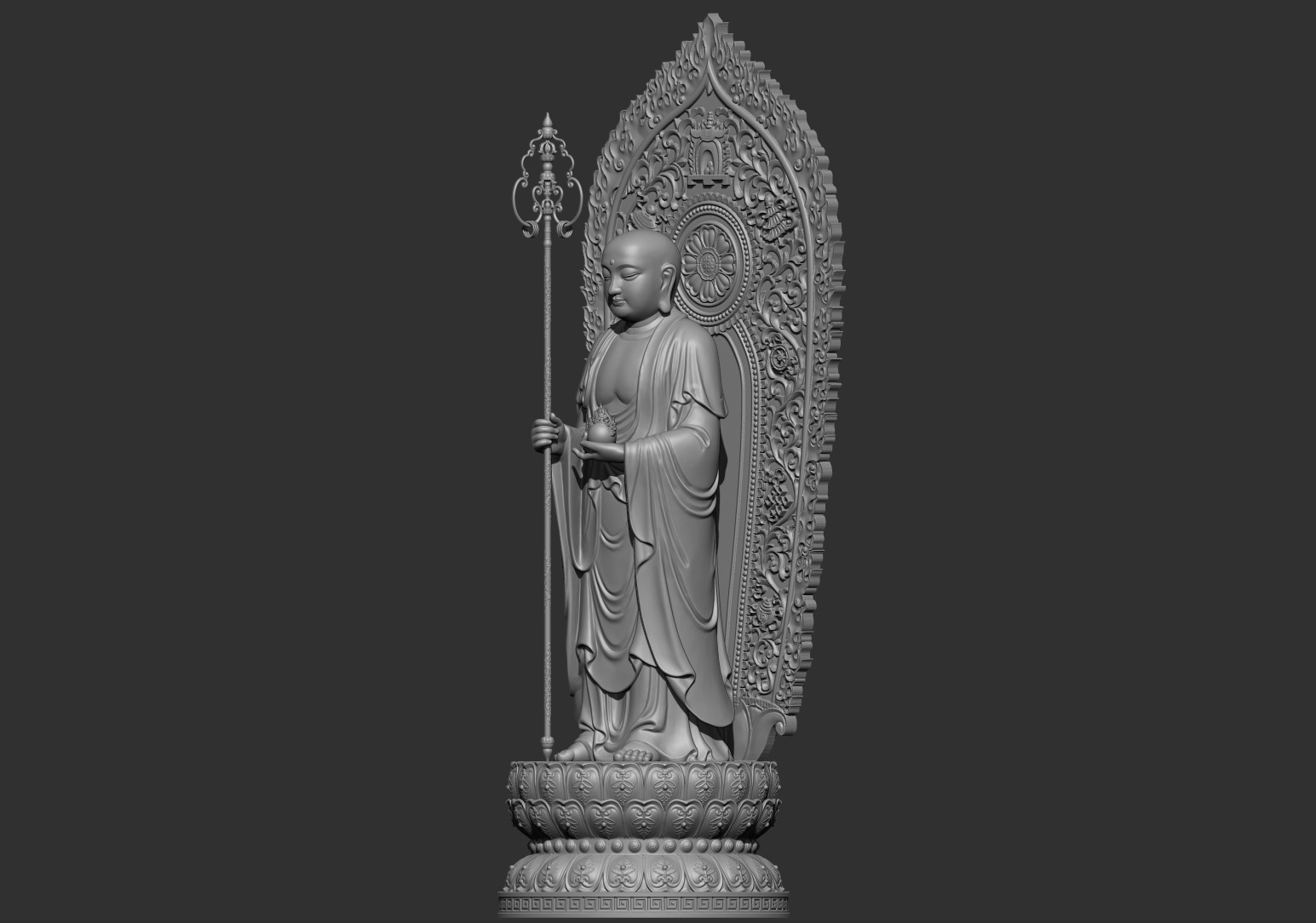 Ksitigarbha Bodhisattva Buddha Statue 3D model_8