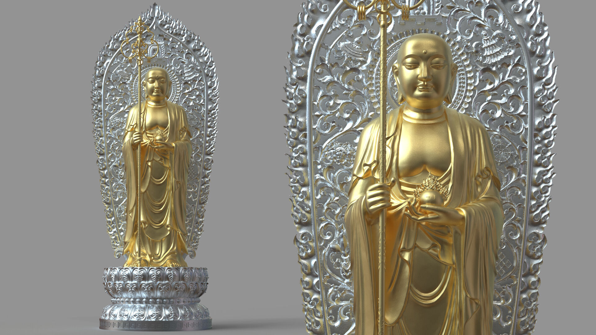 Ksitigarbha Bodhisattva Buddha Statue 3D model_1