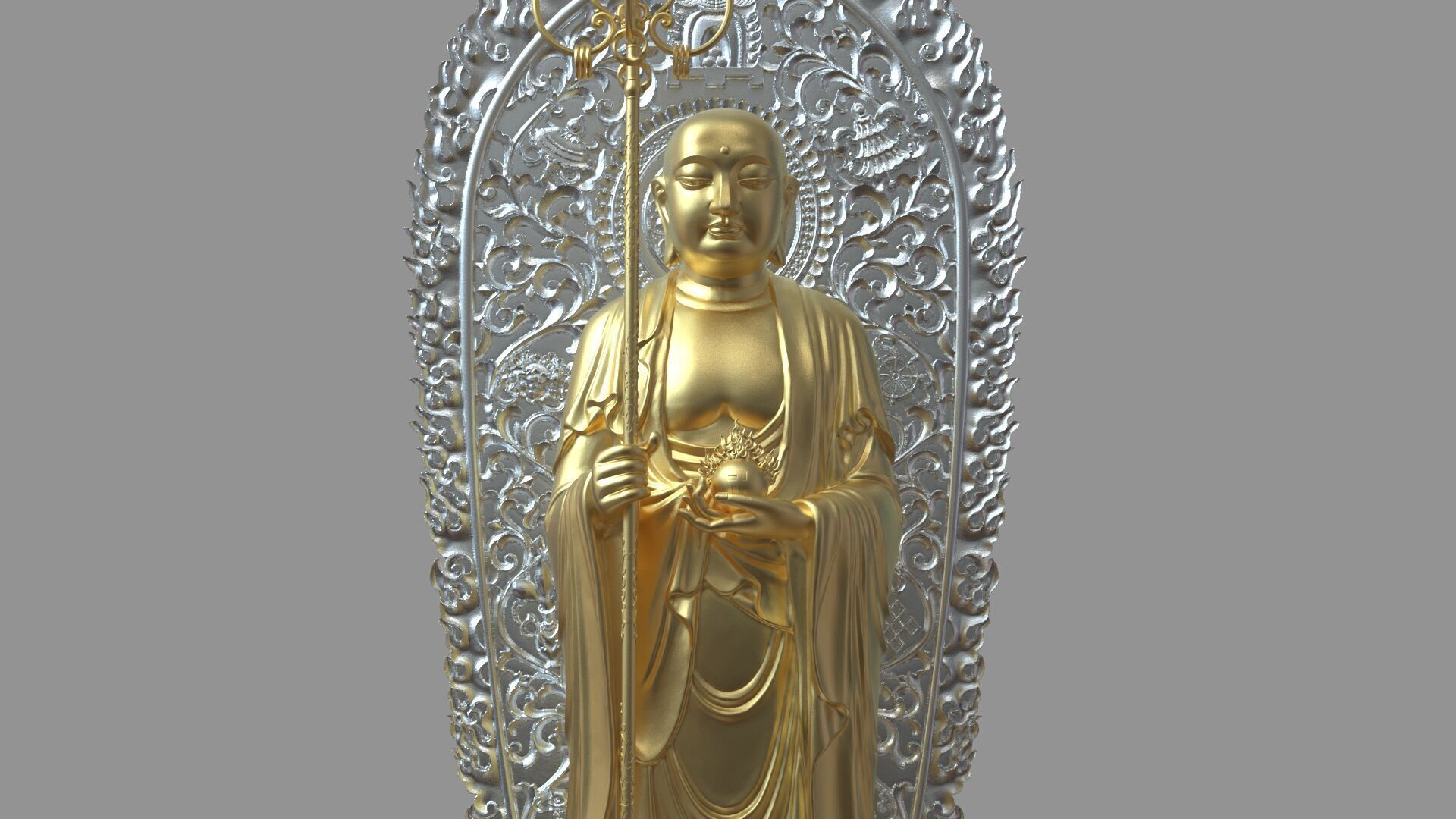 Ksitigarbha Bodhisattva Buddha Statue 3D model_2