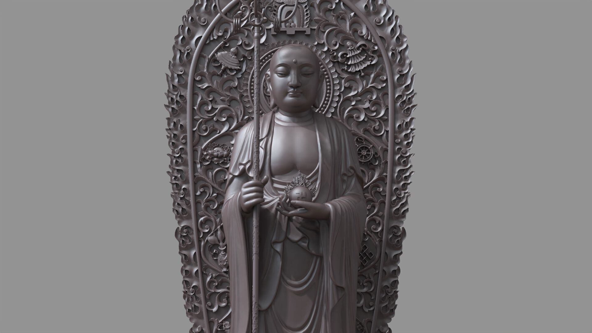 Ksitigarbha Bodhisattva Buddha Statue 3D model_17
