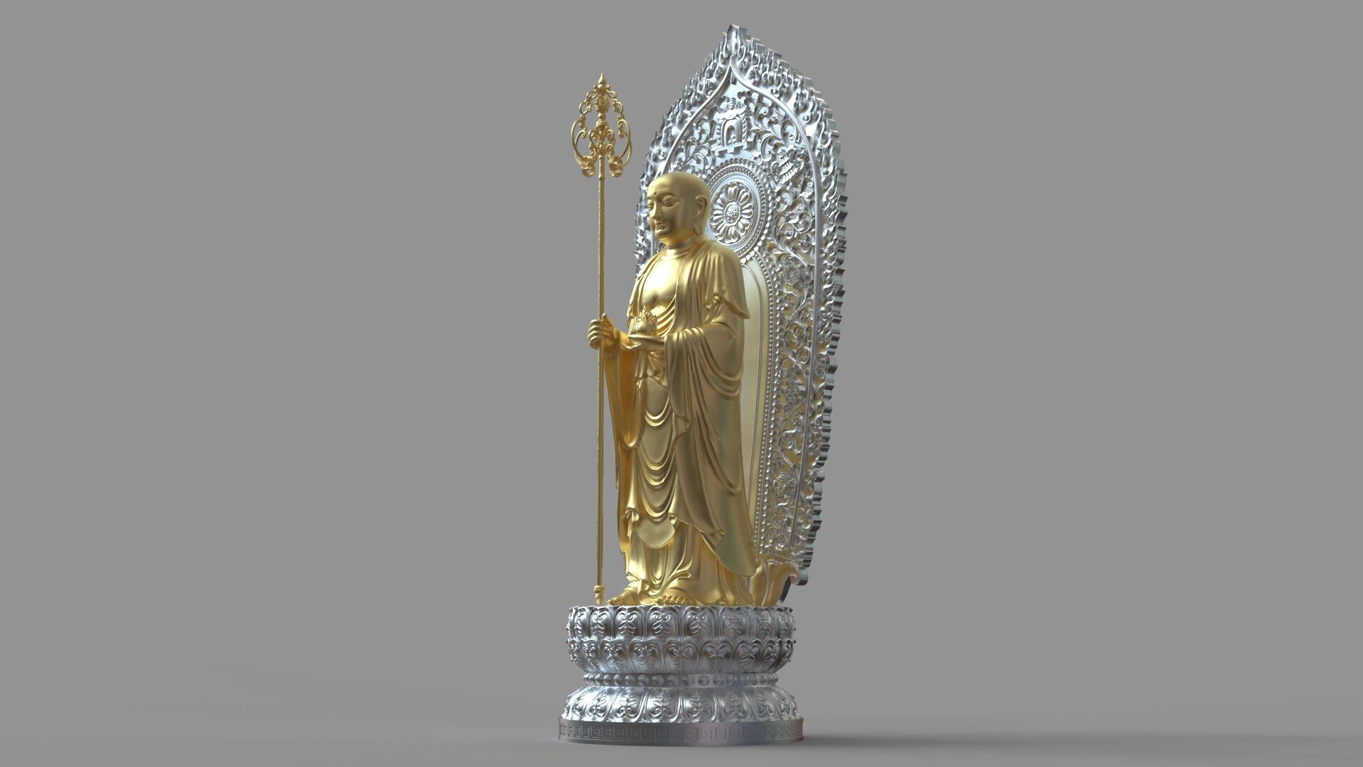 Ksitigarbha Bodhisattva Buddha Statue 3D model_6