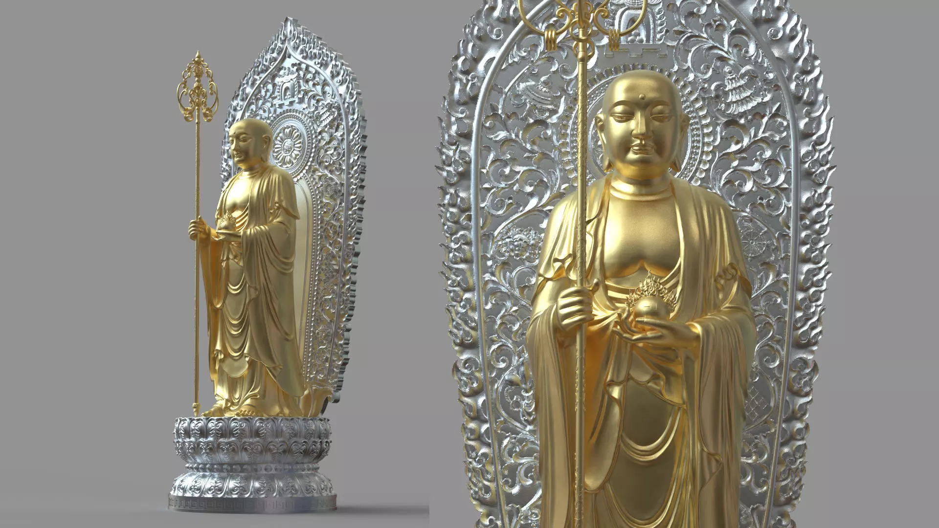 Ksitigarbha Bodhisattva Buddha Statue 3D model_0