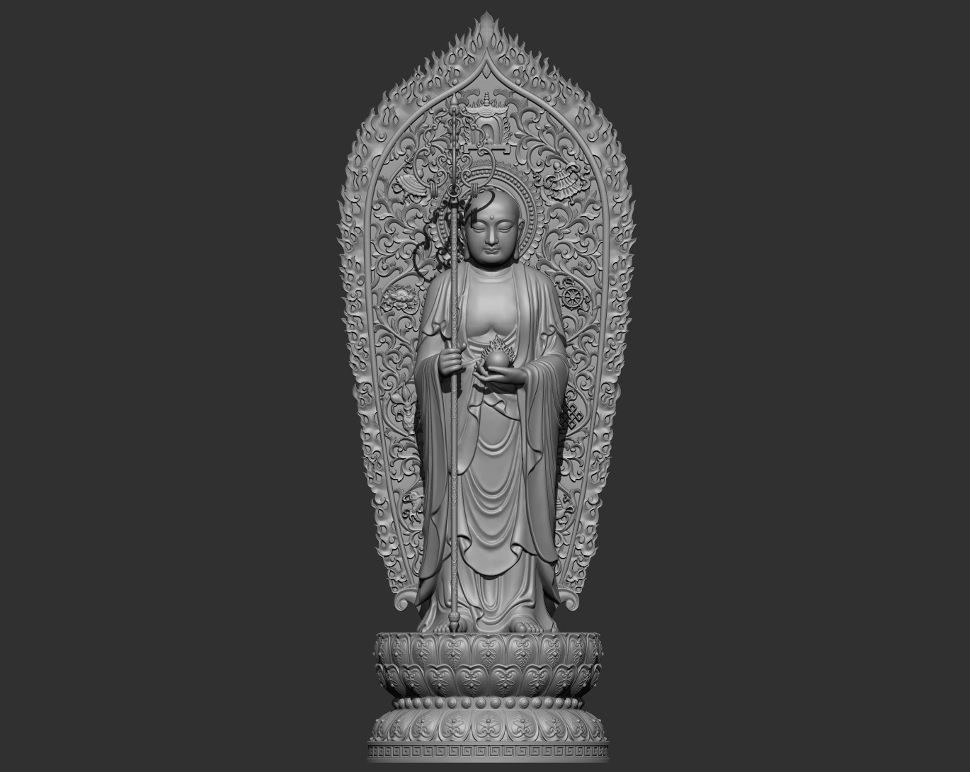 Ksitigarbha Bodhisattva Buddha Statue 3D model_10