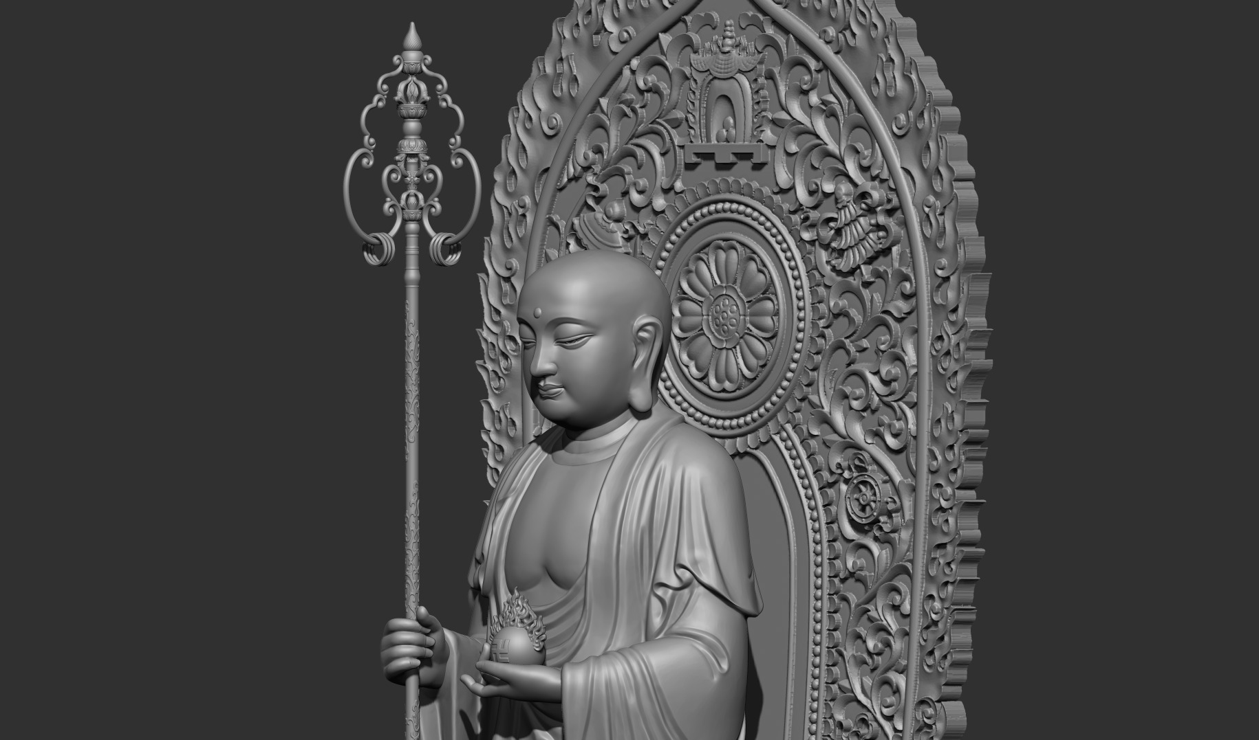 Ksitigarbha Bodhisattva Buddha Statue 3D model_7