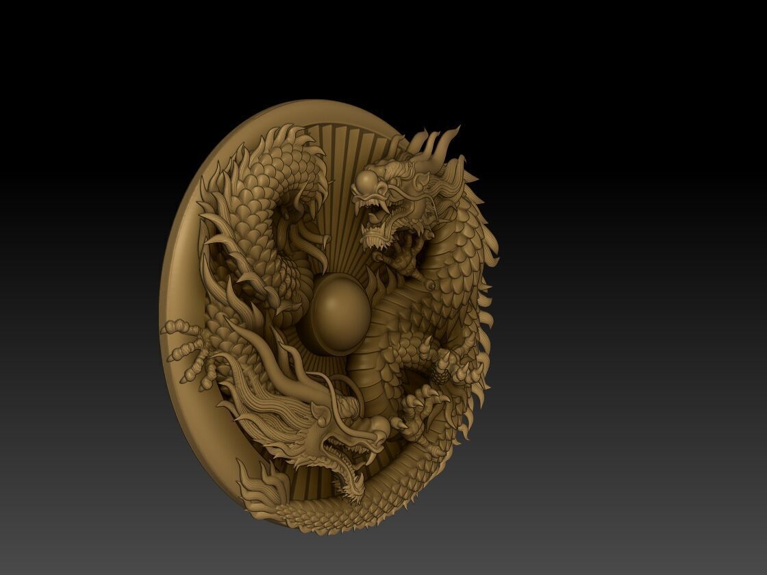 Twin Dragons with Pearl 3D print model_4
