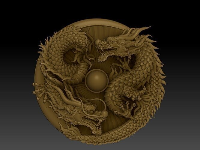 Twin Dragons with Pearl 3D print model