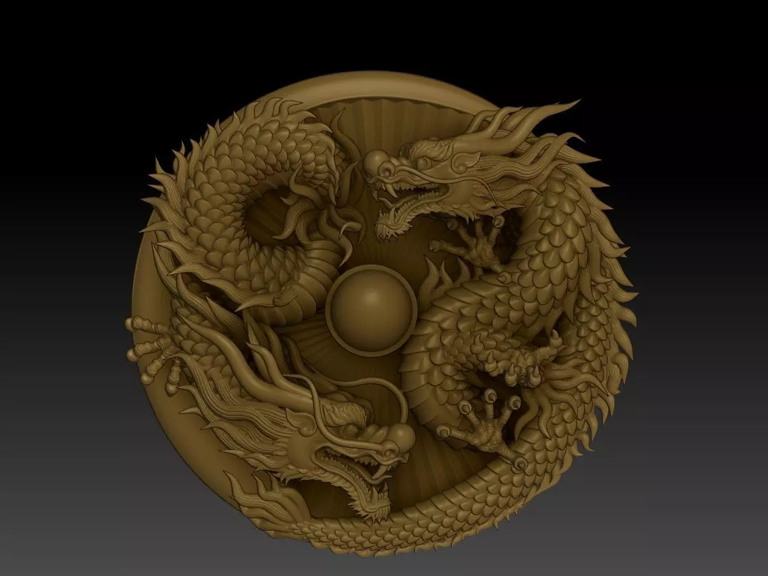 Twin Dragons with Pearl 3D print model_0