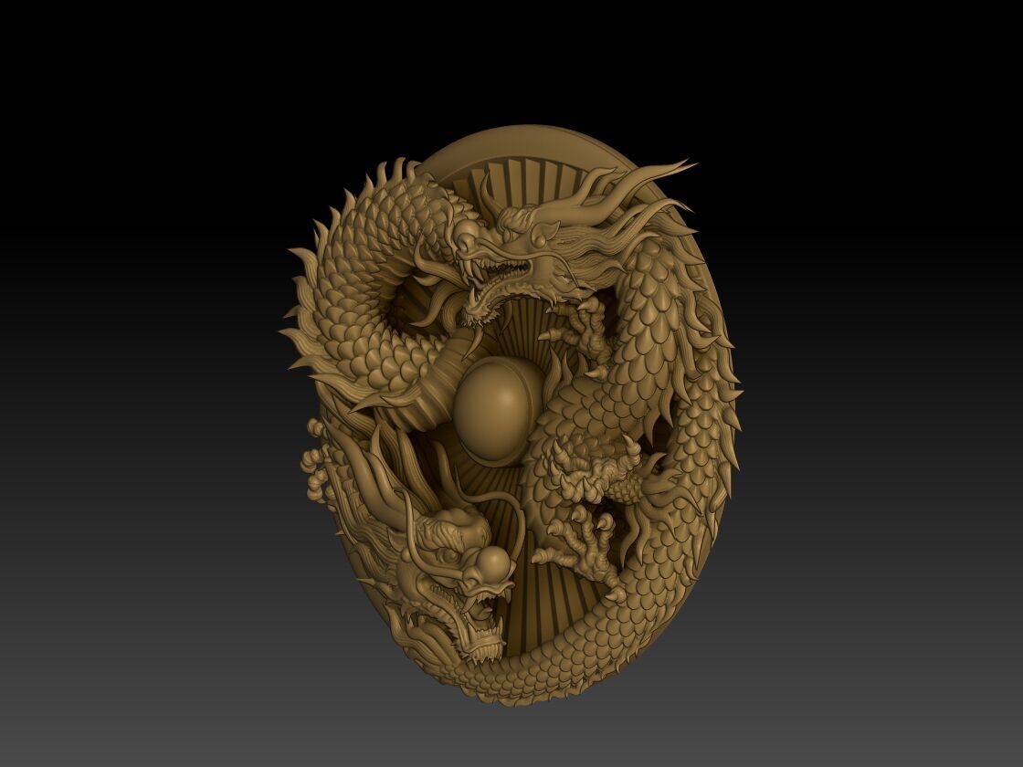 Twin Dragons with Pearl 3D print model_3
