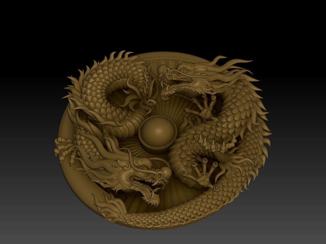 Twin Dragons with Pearl 3D print model_1