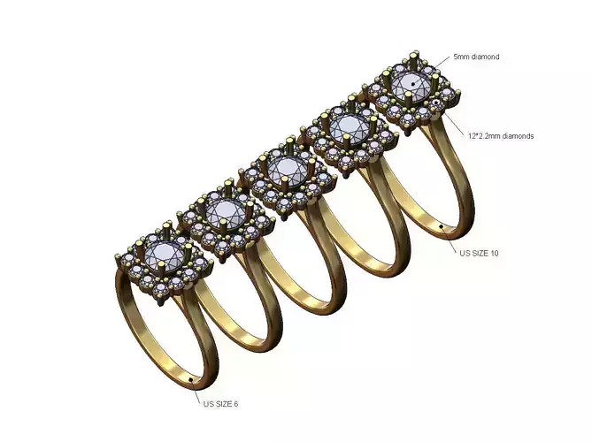 Square cluster wedding engagement diamond ring US sizes 6to10