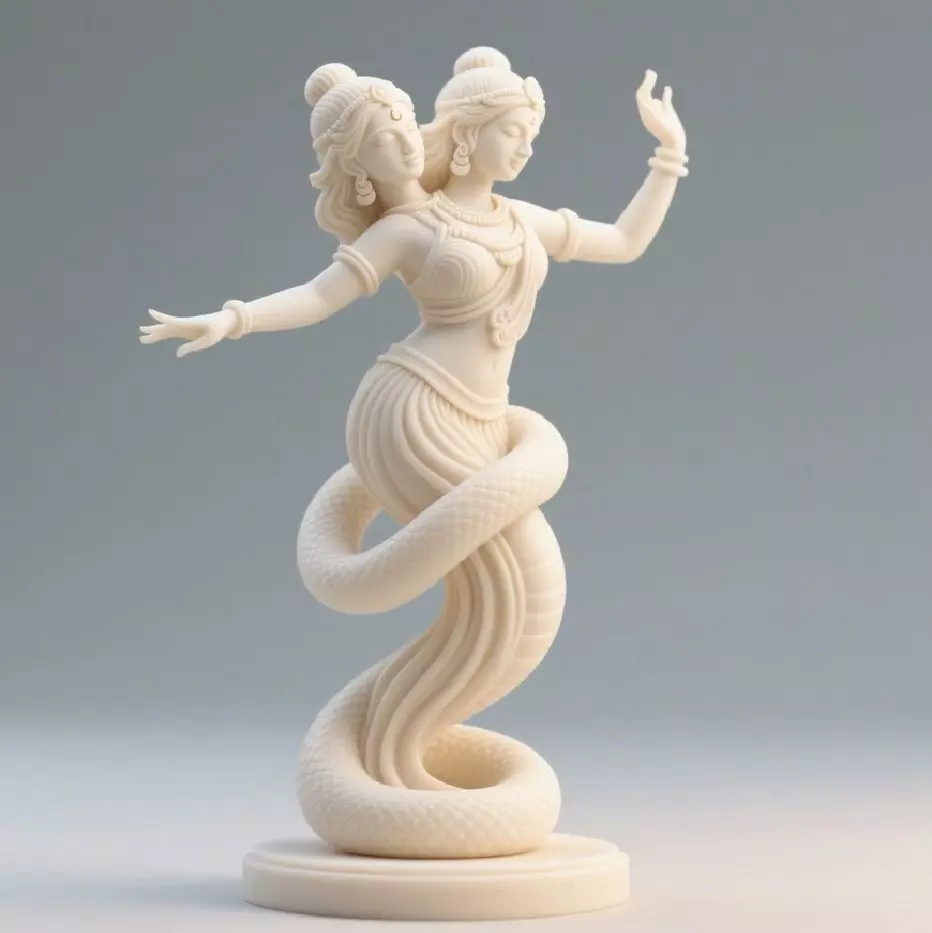 7Ivory Twin Headed Serpent Dancer Indian Style Minimalist Statue 3D print model_0