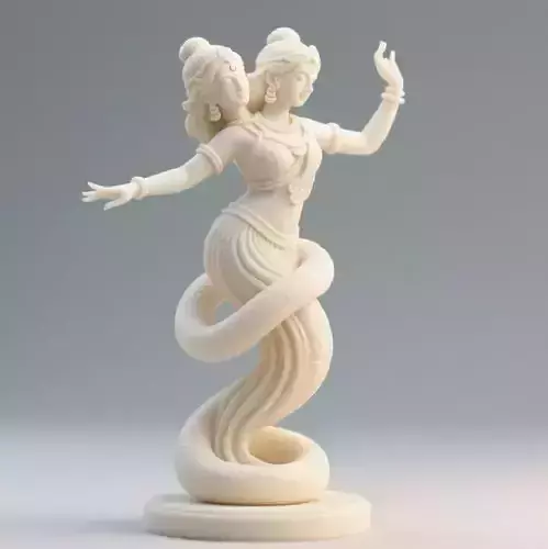 7Ivory Twin Headed Serpent Dancer Indian Style Minimalist Statue