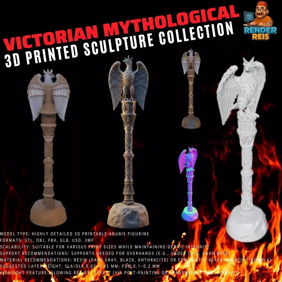 3D Printable Eagle Headed Scepter 3D model_0