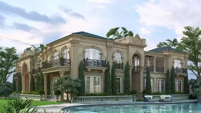 Luxury Classic Villa Exterior 3D Model Download European Style