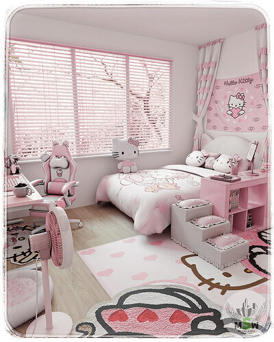 Hello Kitty Bedroom Blender Scene 3D model