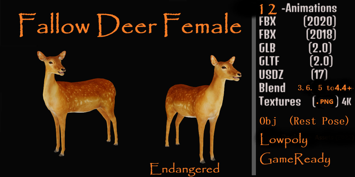 Female Fallow Deer Low-poly 3D model_2