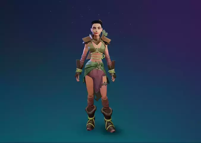 Stylized Assasin Cartoon Female character Low-poly 3D model