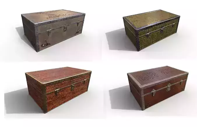 Pack 4 Chest-Storage Box 3D Model