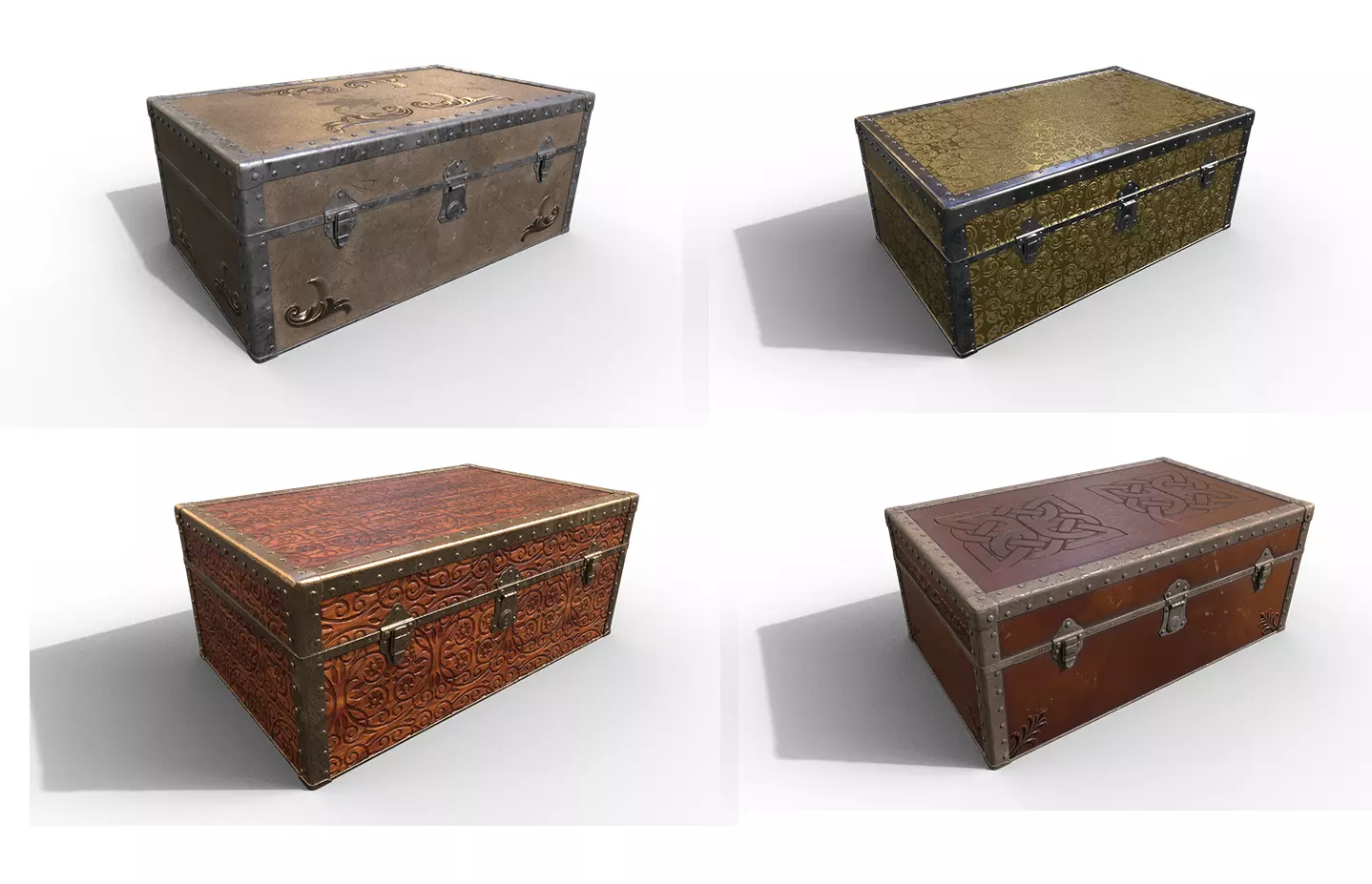 Pack 4 Chest-Storage Box 3D Model Low-poly 3D model_0