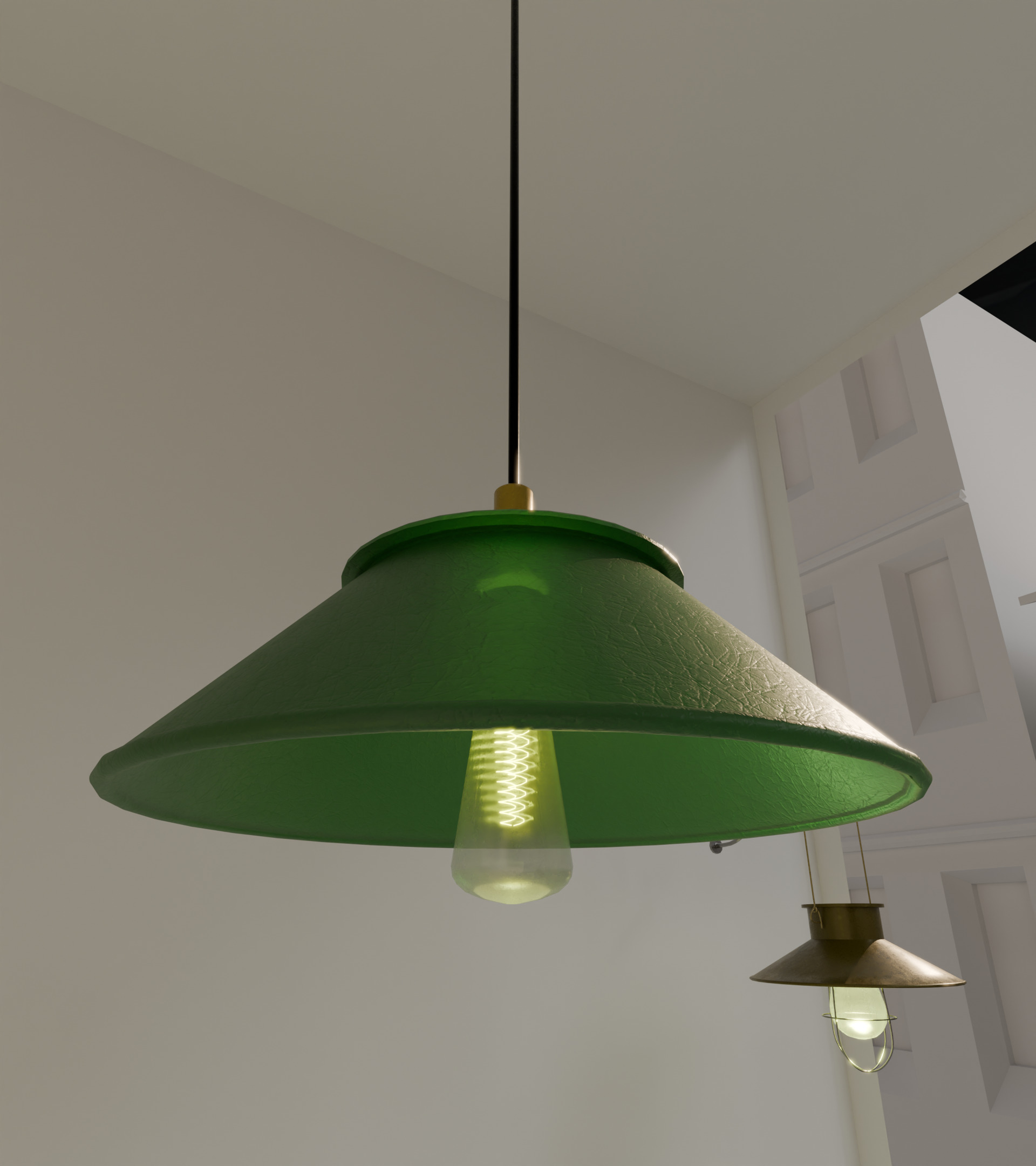 Lampara Colgante Industrial Verde de Cuero  Modelo PBR Low-poly 3D model_4