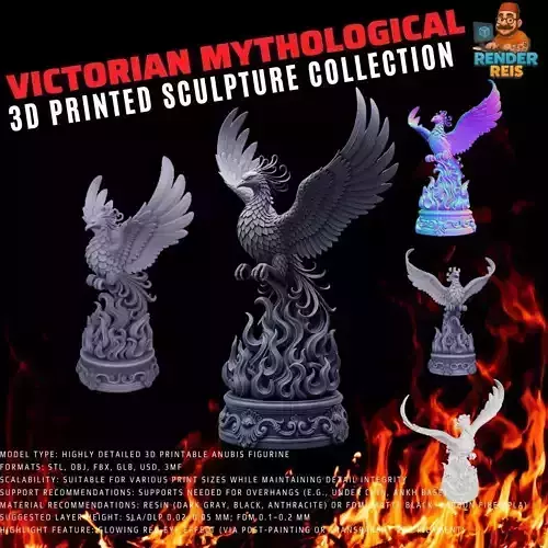 3D Printable Rising Phoenix Statue