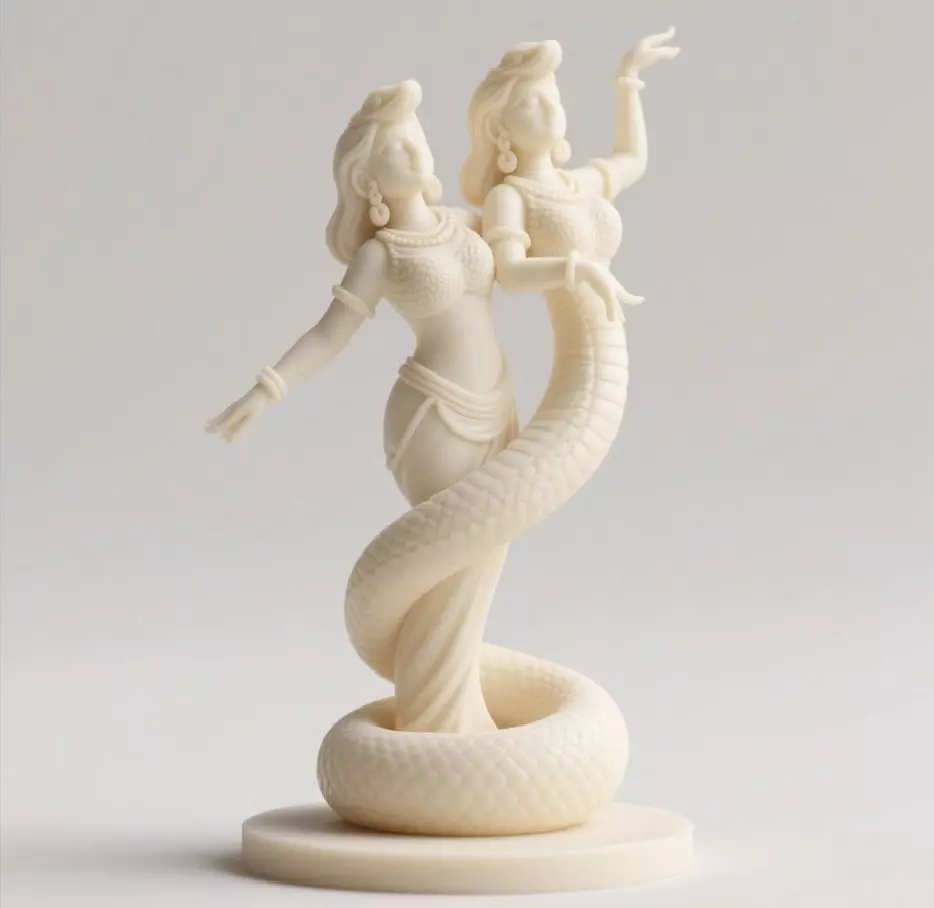 4Ivory Twin Headed Serpent Dancer Indian Style Minimalist Statue 3D print model_0