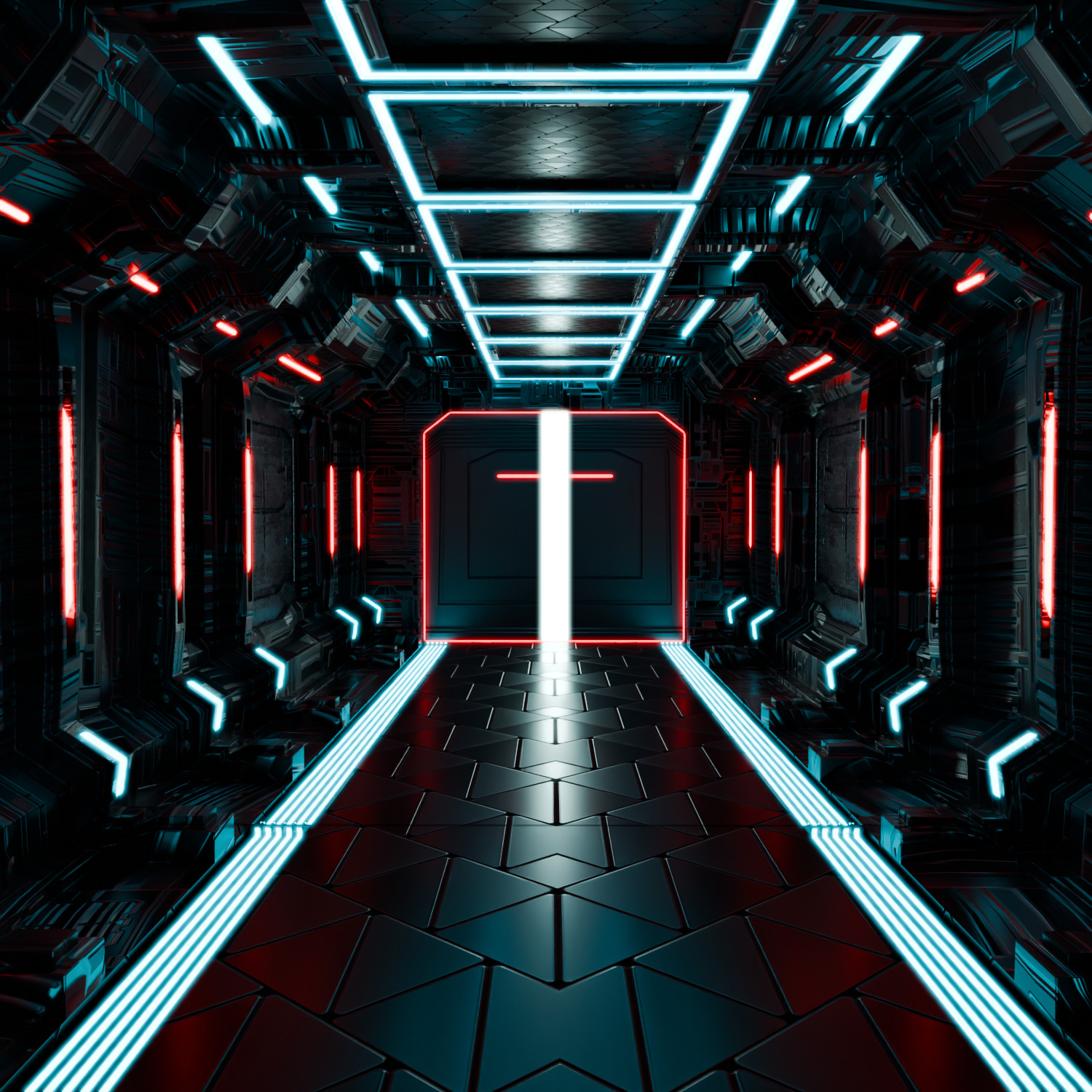sci-fi spaceship hall Low-poly 3D model_2