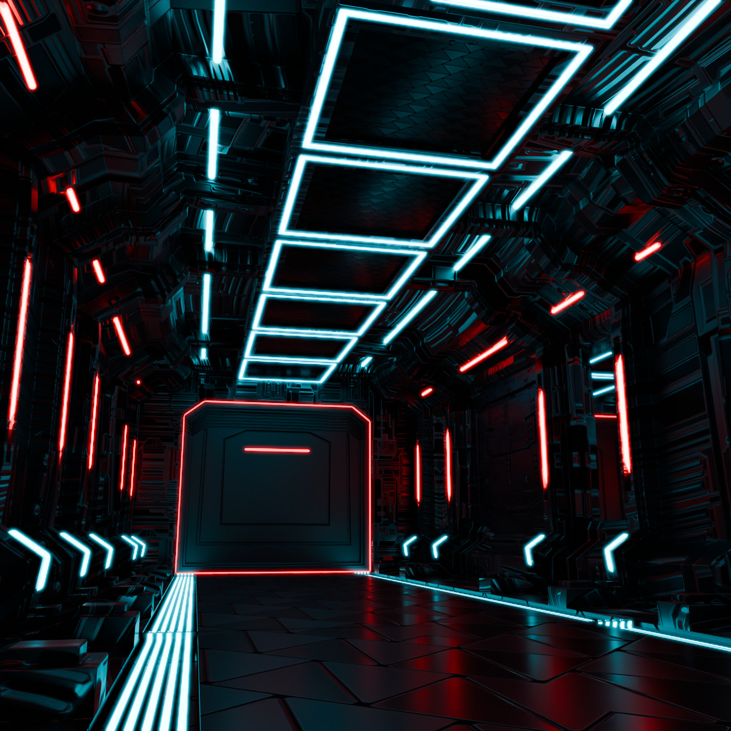 sci-fi spaceship hall Low-poly 3D model_6