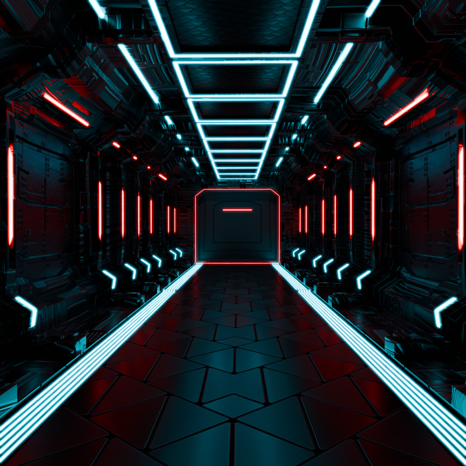 sci-fi spaceship hall Low-poly 3D model_1
