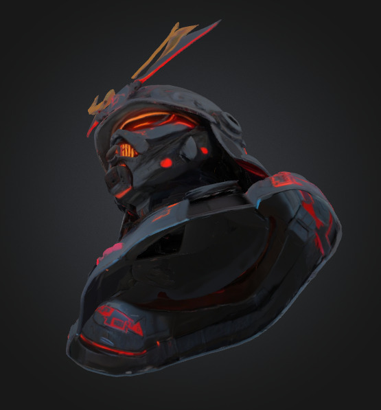 Cyberpunk Samurai Combat Helmet  Game Ready Low Poly 3D Model Low-poly 3D model_2
